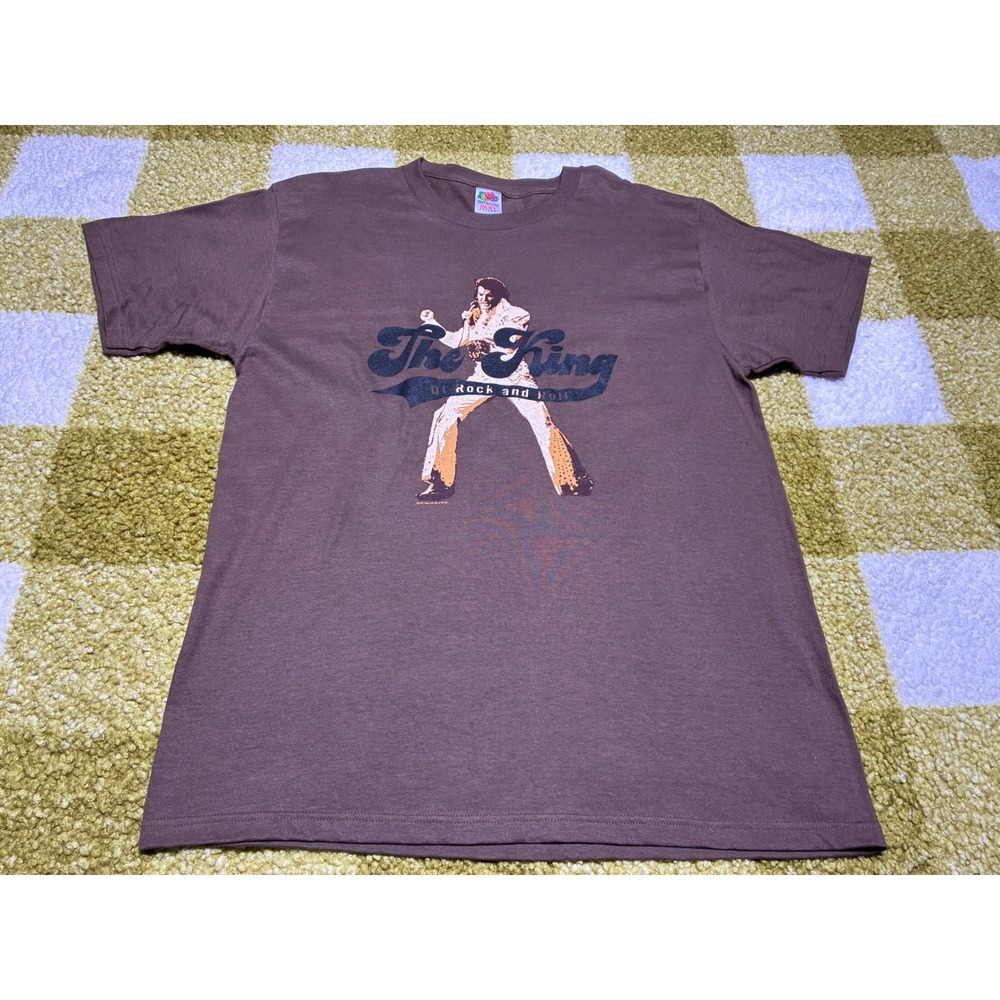 Elvis Presley The King of Rock and Roll Brown T-Shirt Fruit of the Loom Large